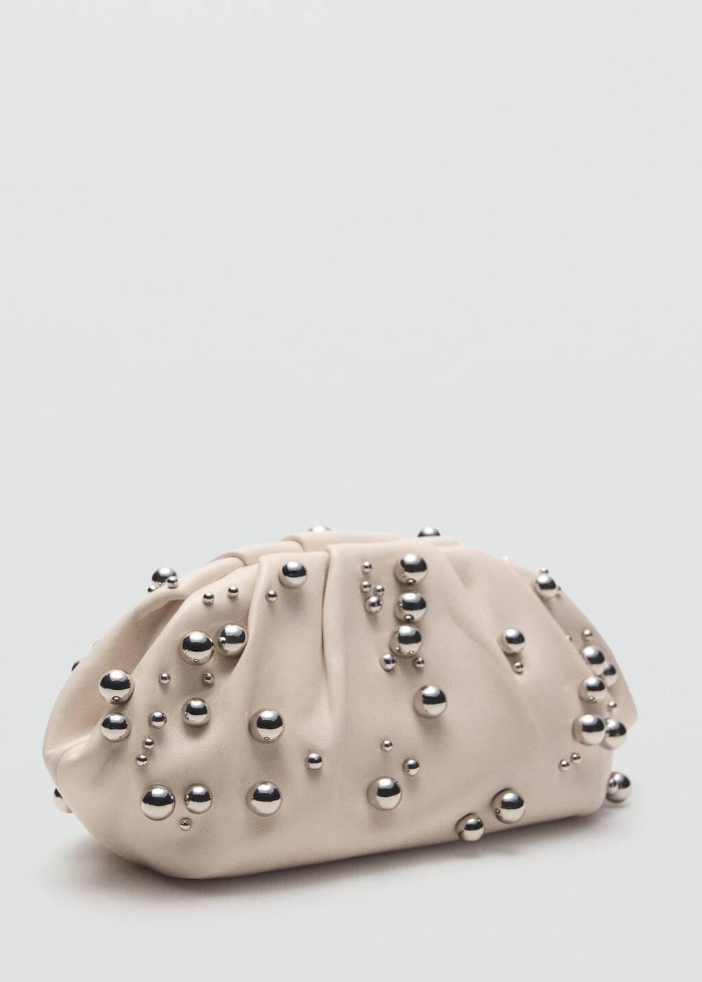 Cream Leather Handbag With Ball Detail, Natural White, large image number 0