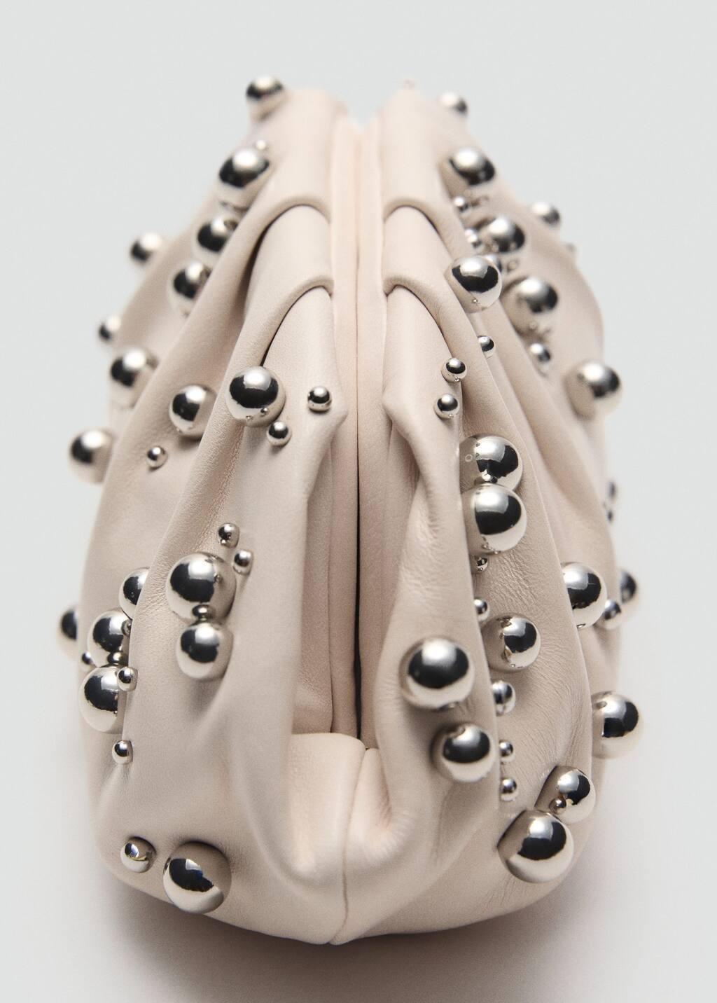 Cream Leather Handbag With Ball Detail, Natural White, large image number 1