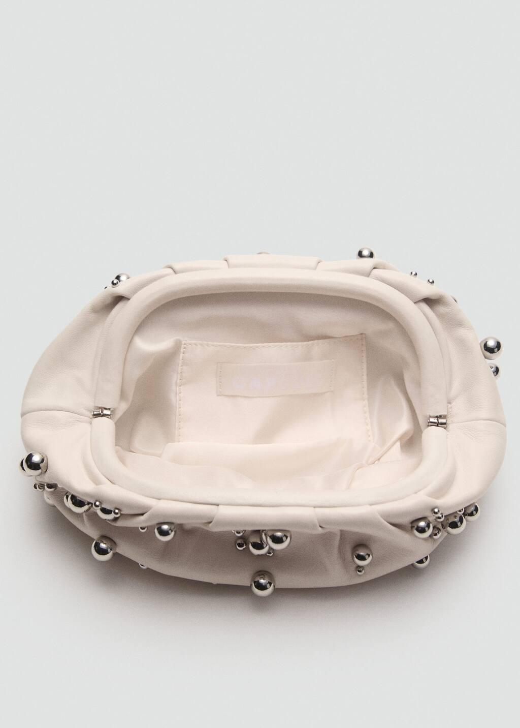 Cream Leather Handbag With Ball Detail, Natural White, large image number 2