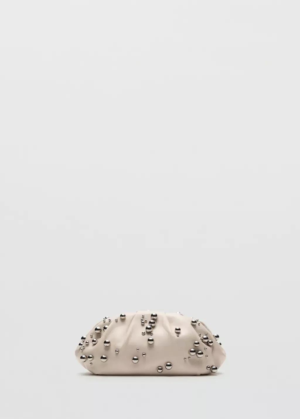 Cream Leather Handbag With Ball Detail, Natural White, large image number 3