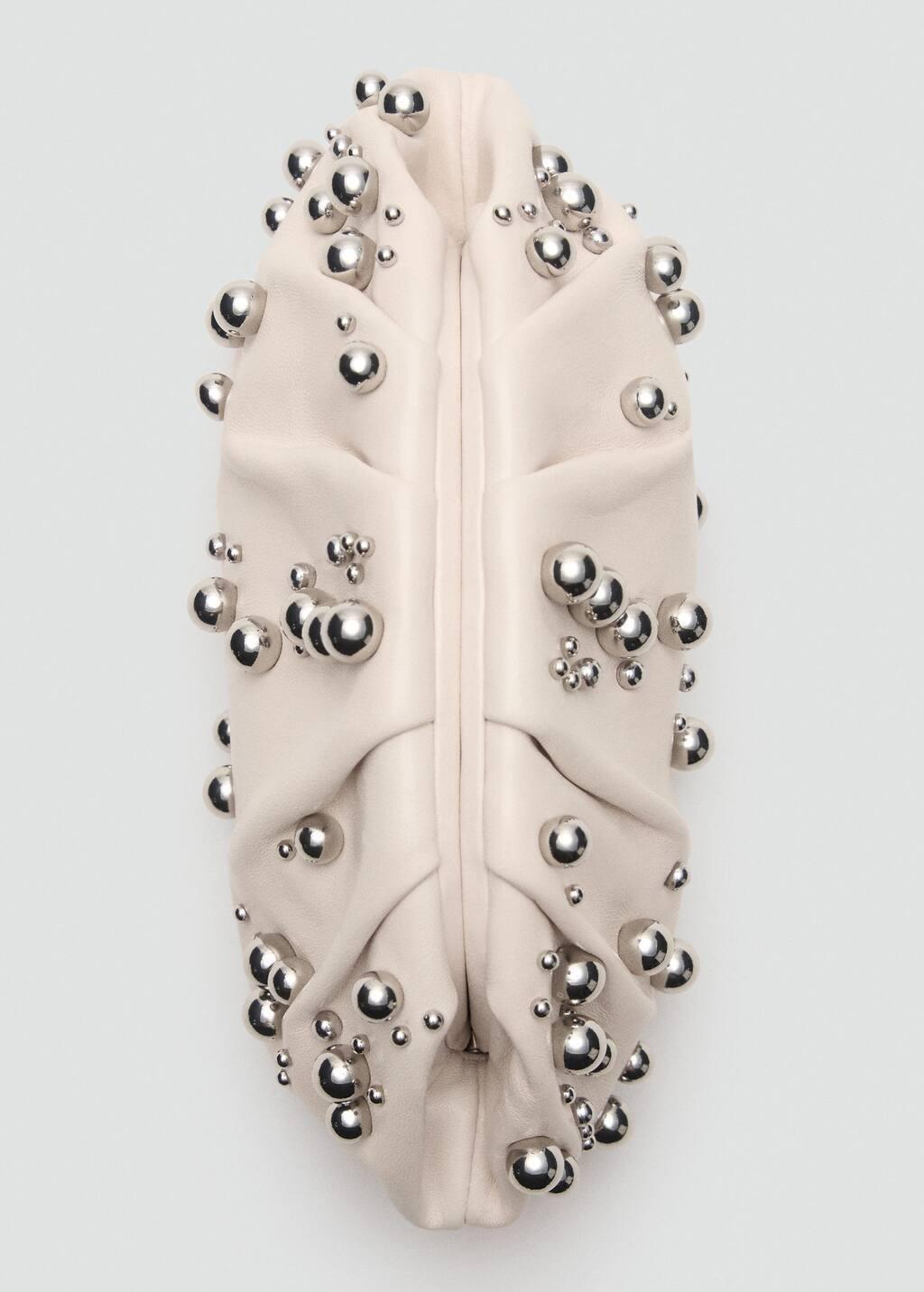 Cream Leather Handbag With Ball Detail, Natural White, large image number 4