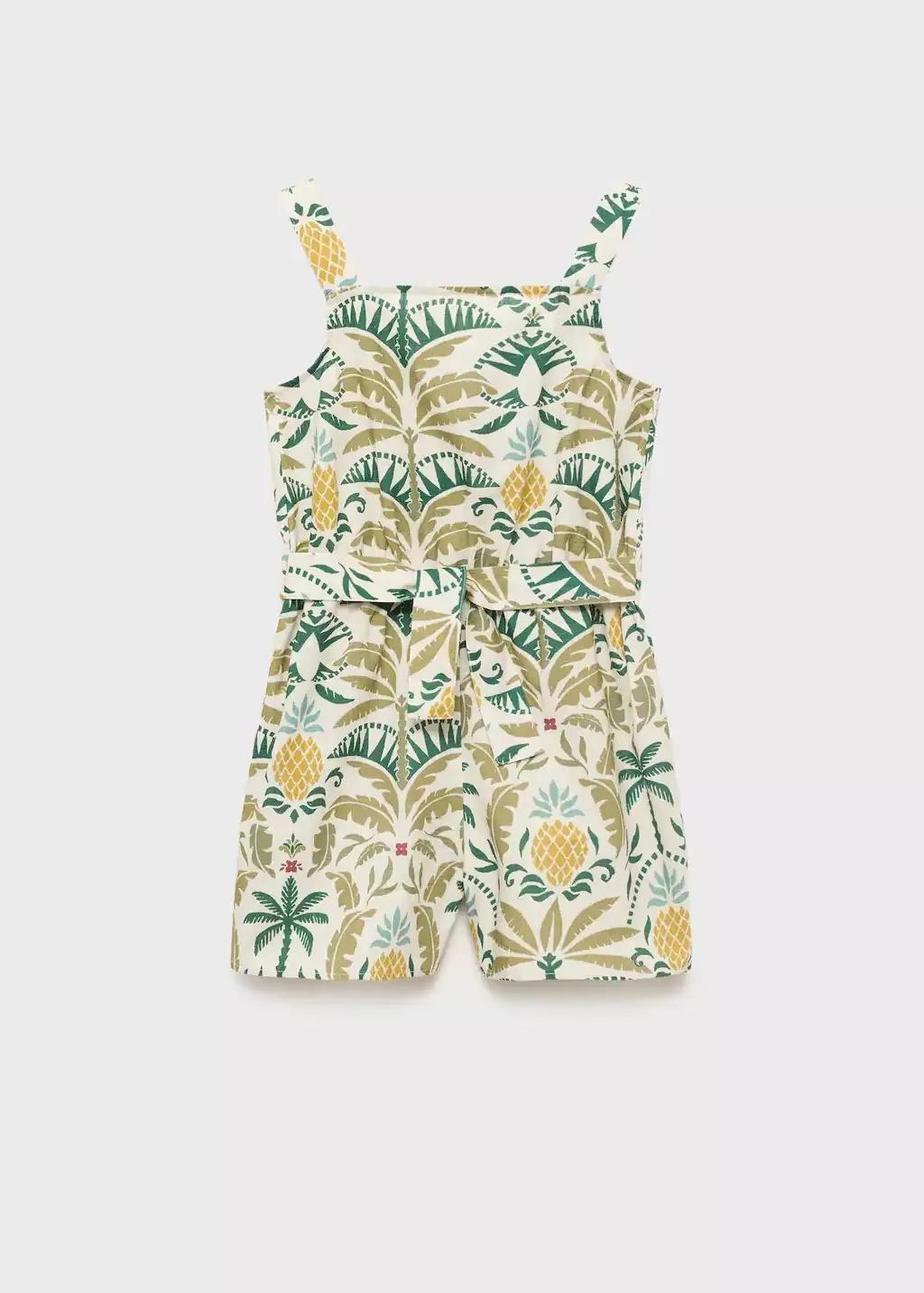 Green Tropical Print Jumpsuit, Kids Girls, , large image number 0