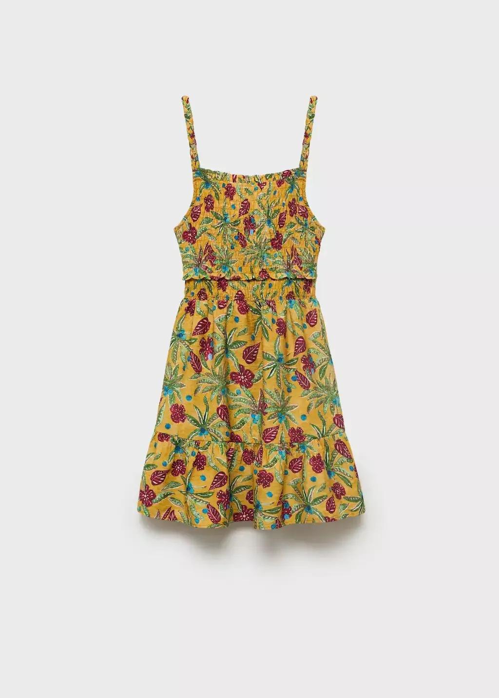 Yellow Printed Ruched Dress, Kids Girls, , large image number 0