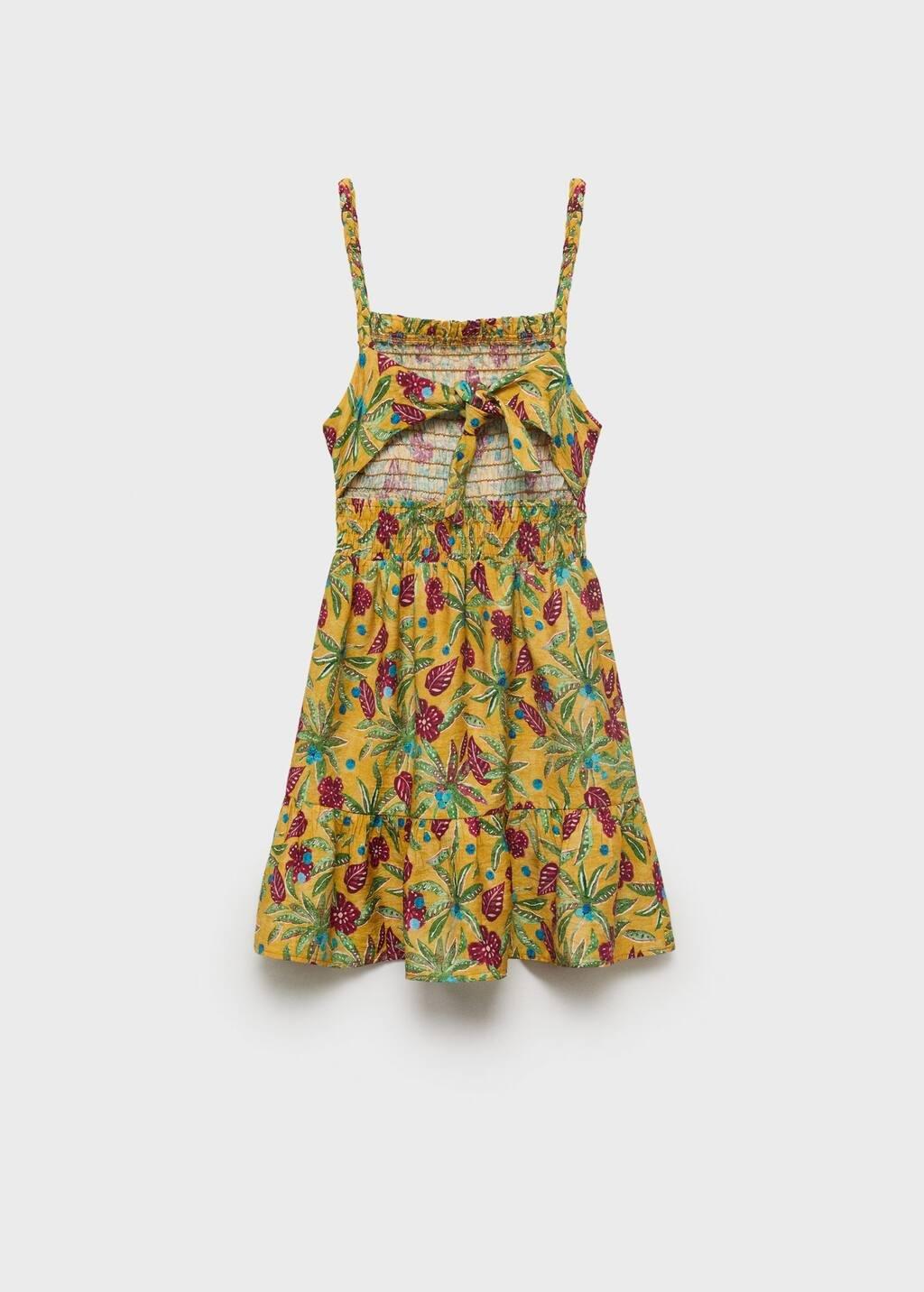Yellow Printed Ruched Dress, Kids Girls, , large image number 1