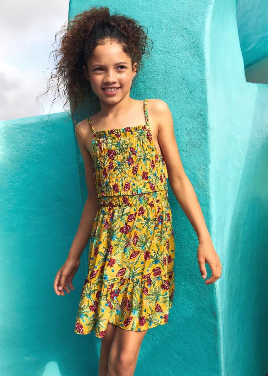 Yellow Printed Ruched Dress, Kids Girls, , large image number 3