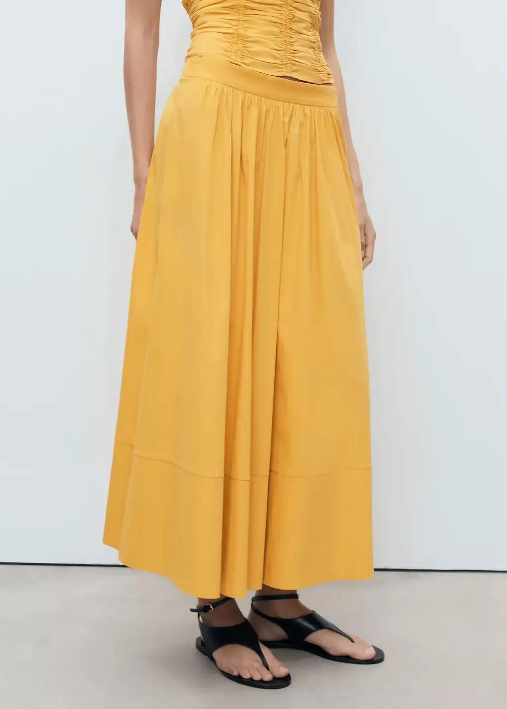 Yellow Long Gathered Skirt, , large image number 0