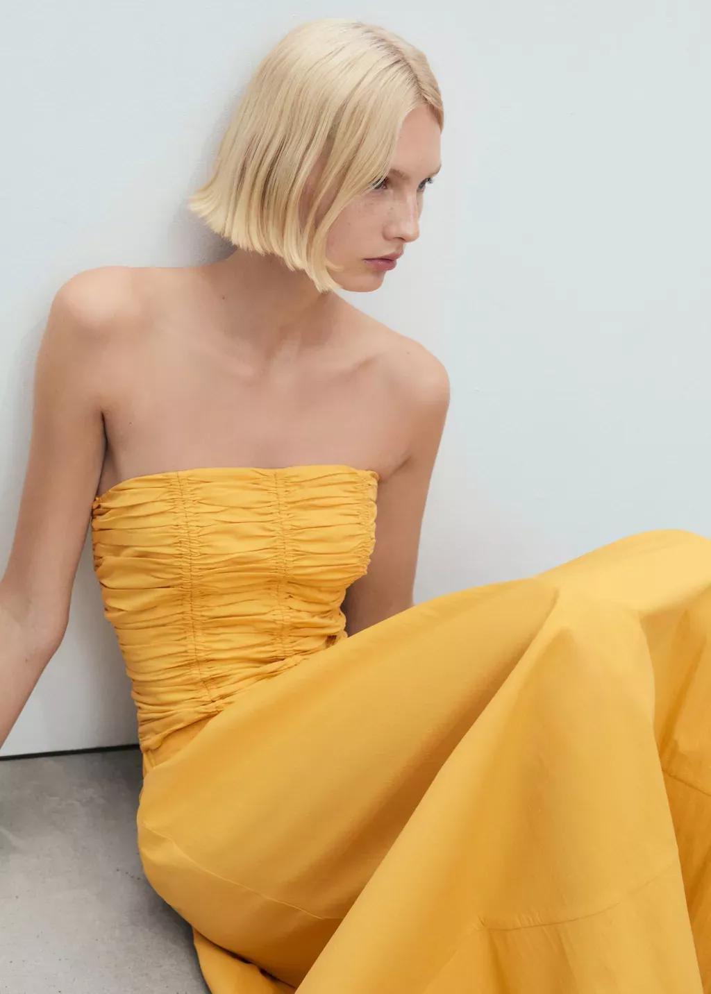 Yellow Long Gathered Skirt, , large image number 1
