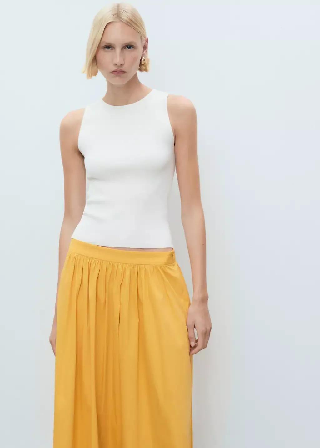 Yellow Long Gathered Skirt, , large image number 2