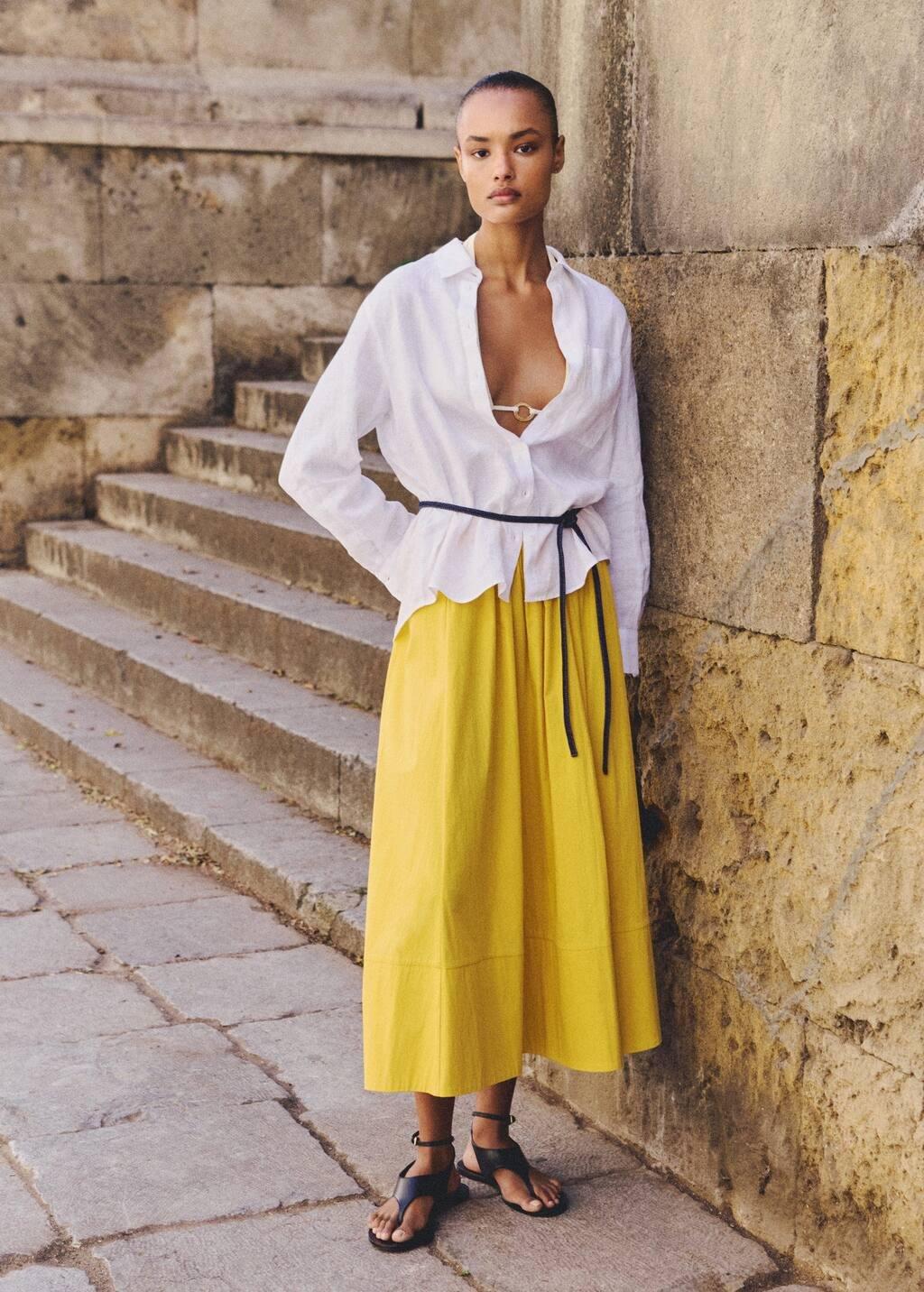 Yellow Long Gathered Skirt, , large image number 5