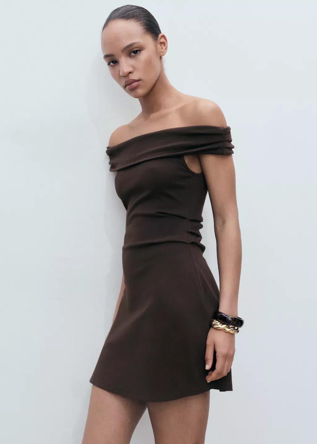 Brown Short Strapless Dress, 0201_30, large image number 1