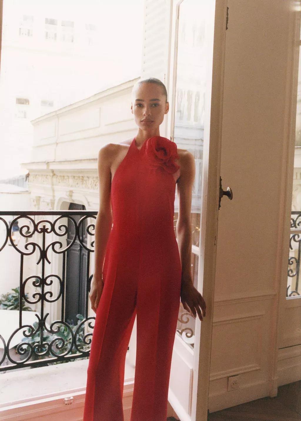 Red Maxi Flower Halter Neck Jumpsuit, , large image number 2