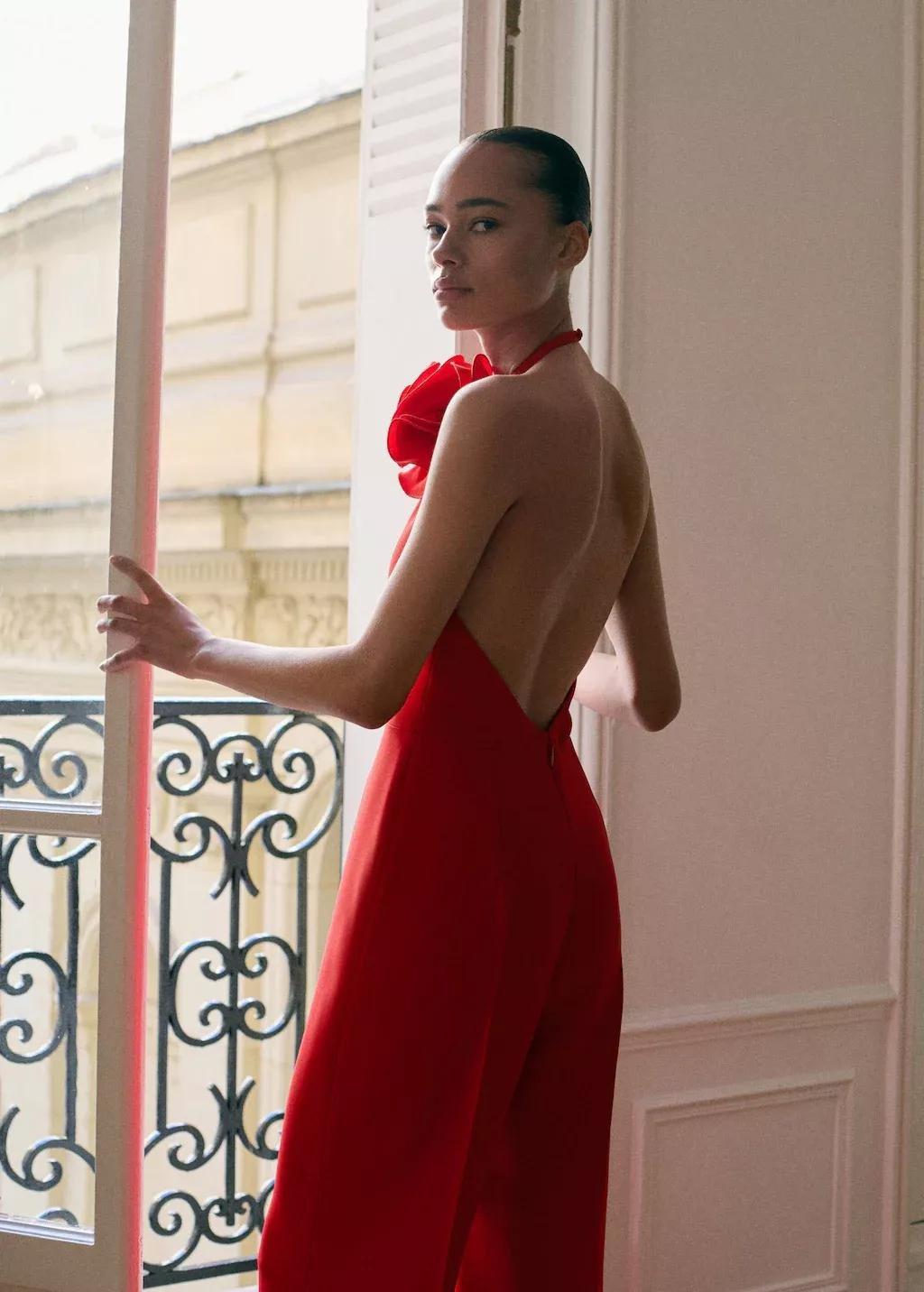 RED Maxi flower halter neck jumpsuit, Red, large image number 3