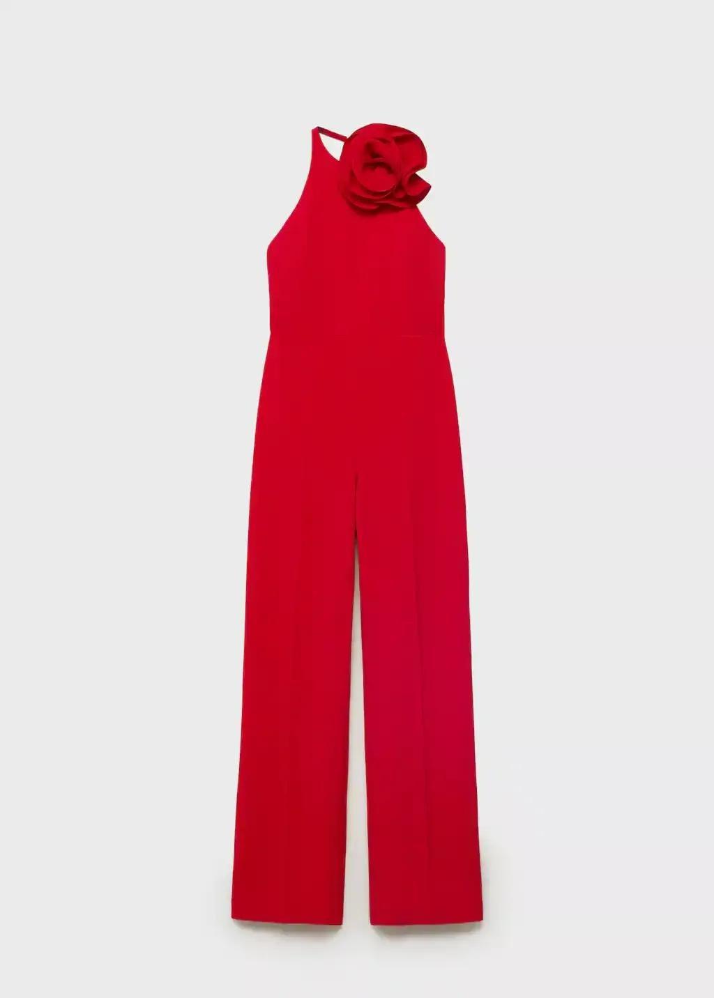 Red Maxi Flower Halter Neck Jumpsuit, , large image number 5