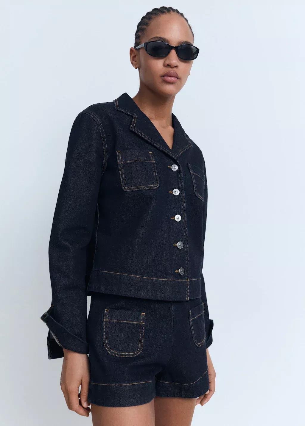 Navy High-Waisted Denim Shorts With Pockets, , large image number 0