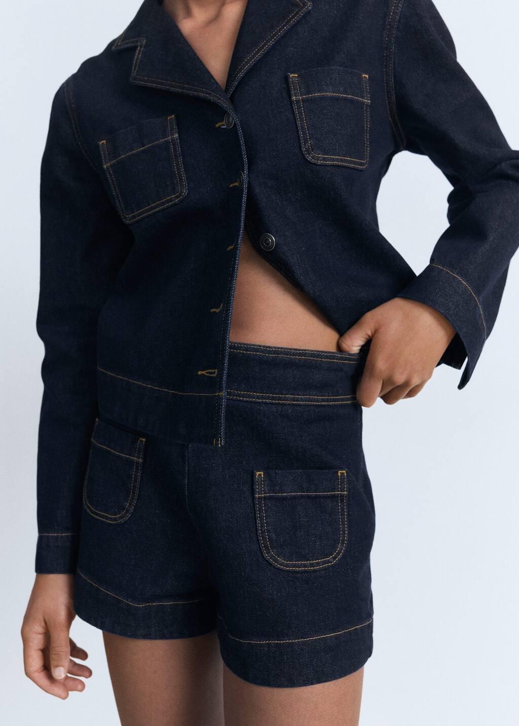 Navy High-Waisted Denim Shorts With Pockets, , large image number 2