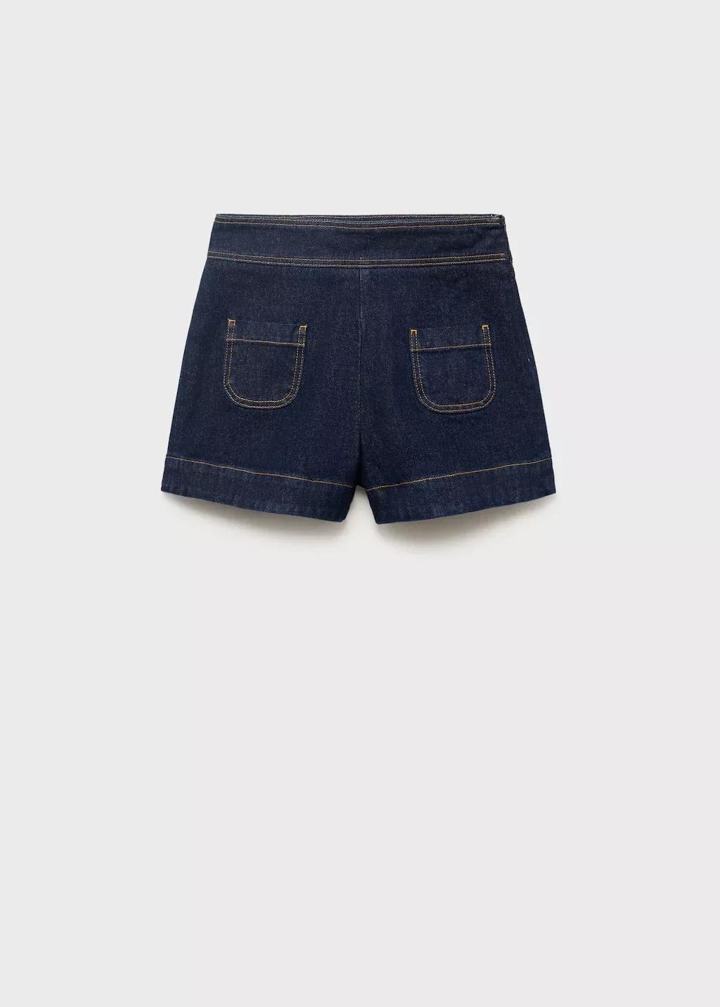 Navy High-Waisted Denim Shorts With Pockets, , large image number 3
