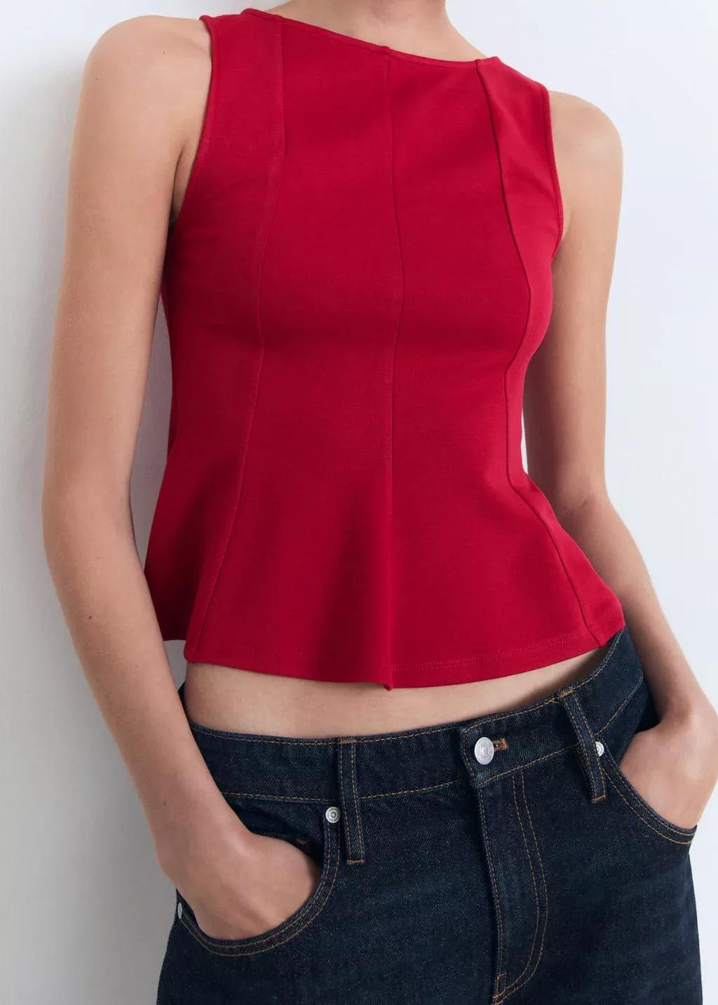 Red Peplum Top With Seam Detail, , large image number 0