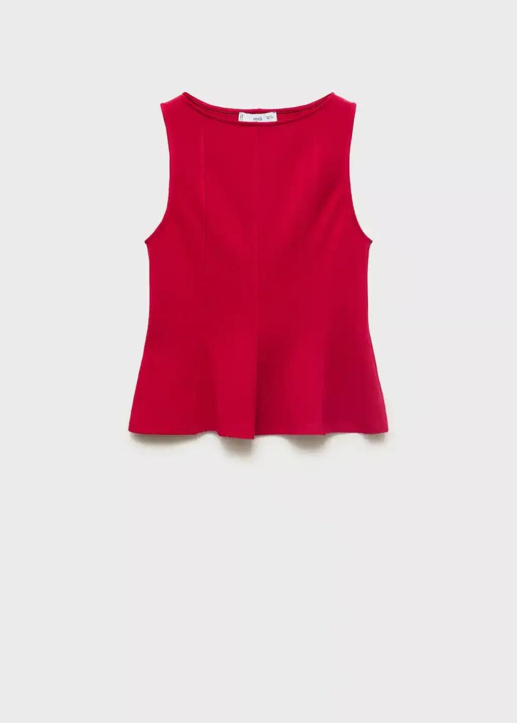 Red Peplum Top With Seam Detail, , large image number 3