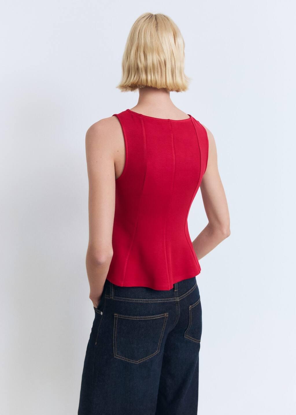 Red Peplum Top With Seam Detail, , large image number 5