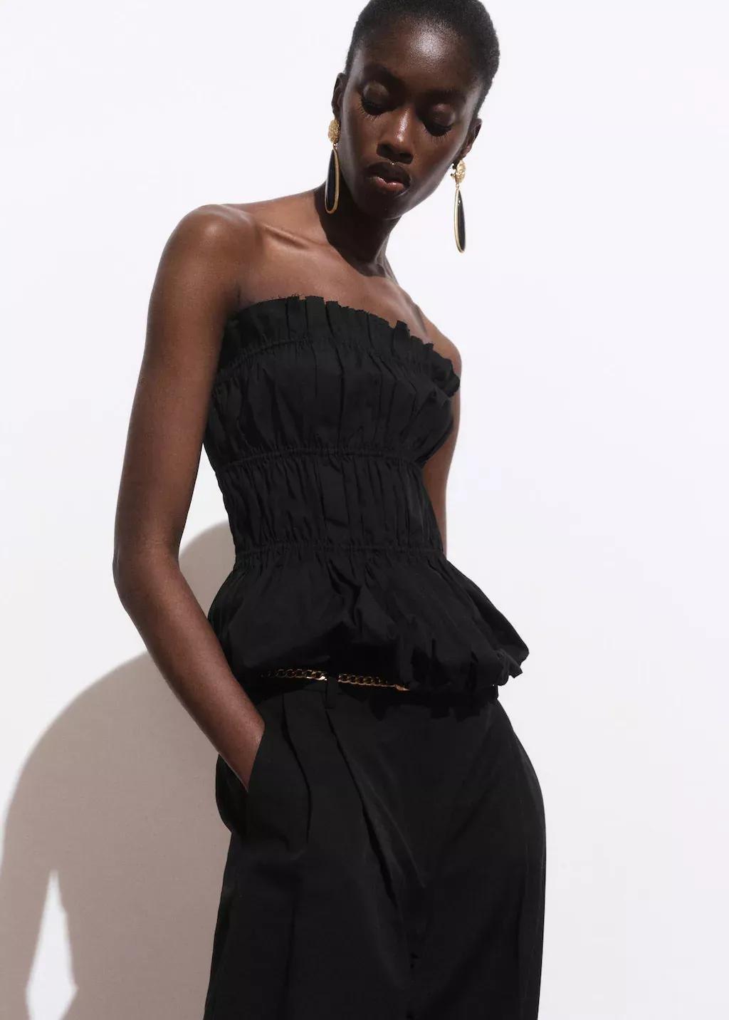 BLACK Ruched strapless top, , large image number 0