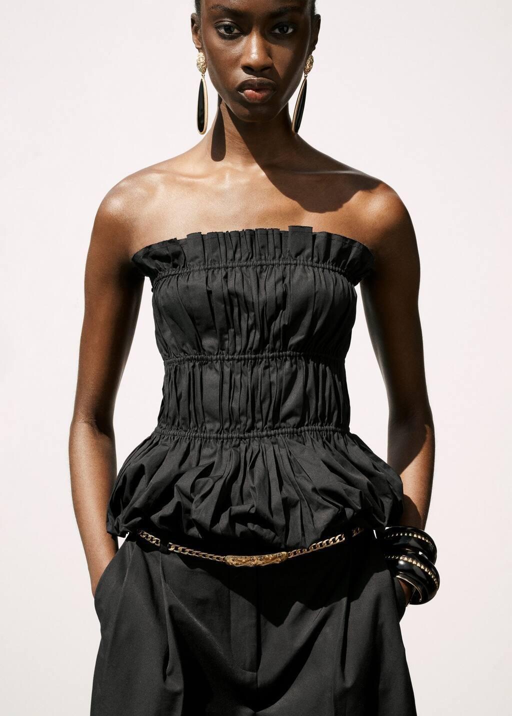 BLACK Ruched strapless top, , large image number 5