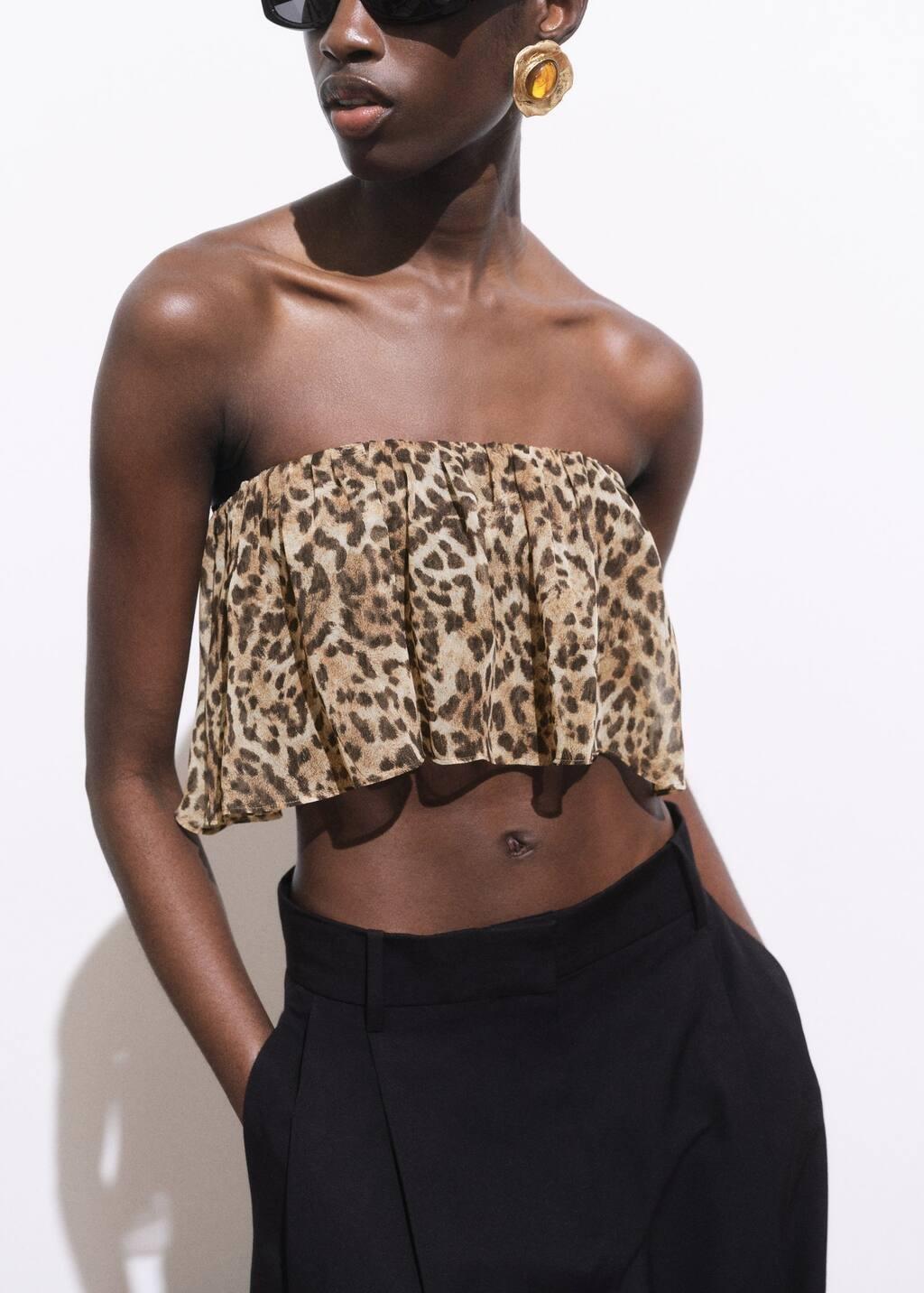 Brown Leopard-Print Crop Top, , large image number 0