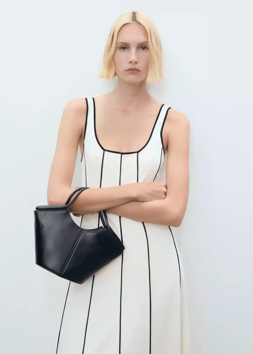 Cream Striped Cotton Dress, , large image number 0