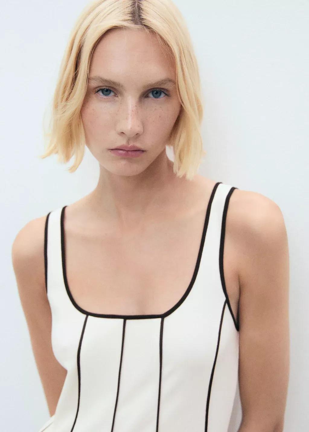 Cream Striped Cotton Dress, , large image number 1