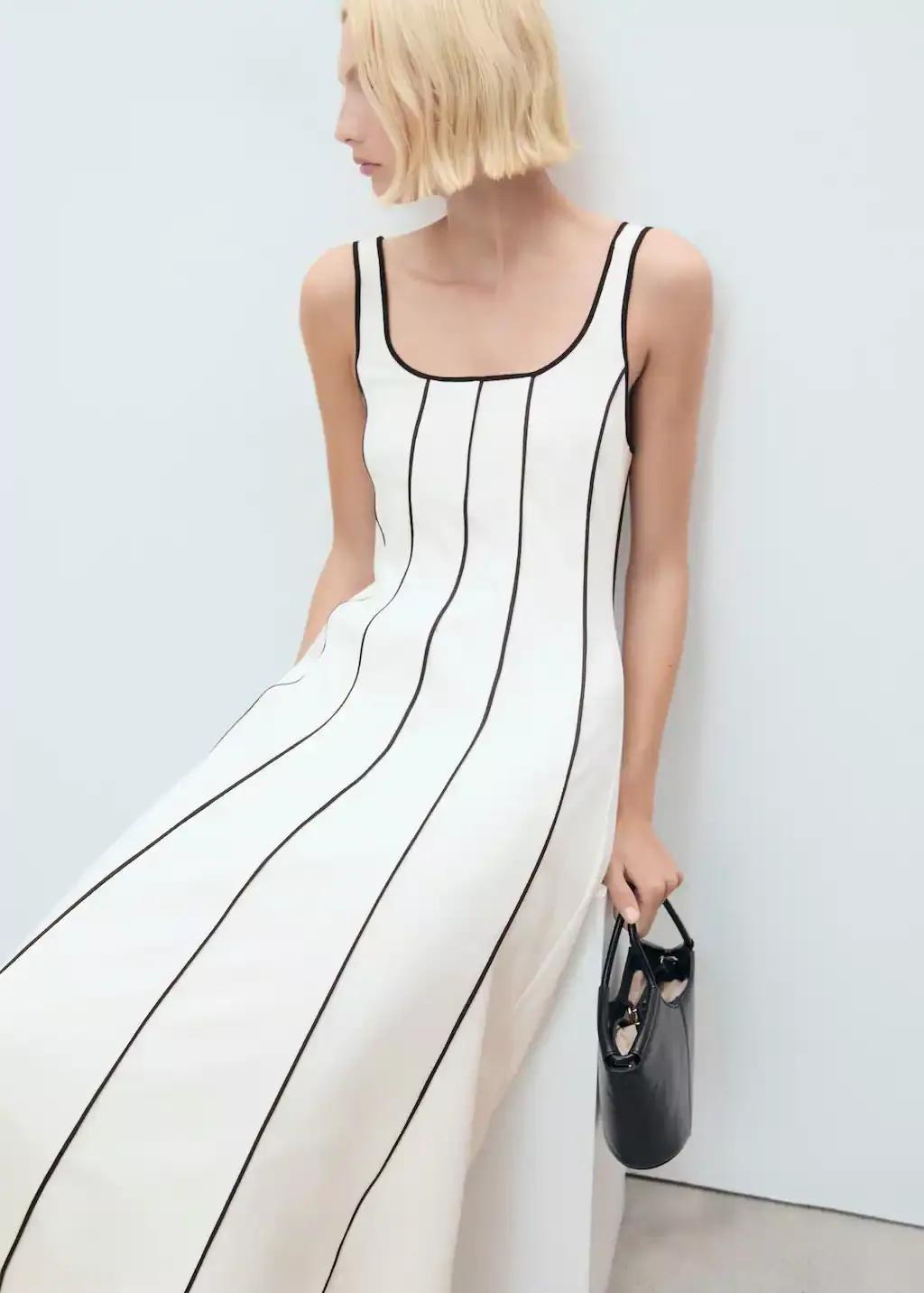 Cream Striped Cotton Dress, , large image number 2