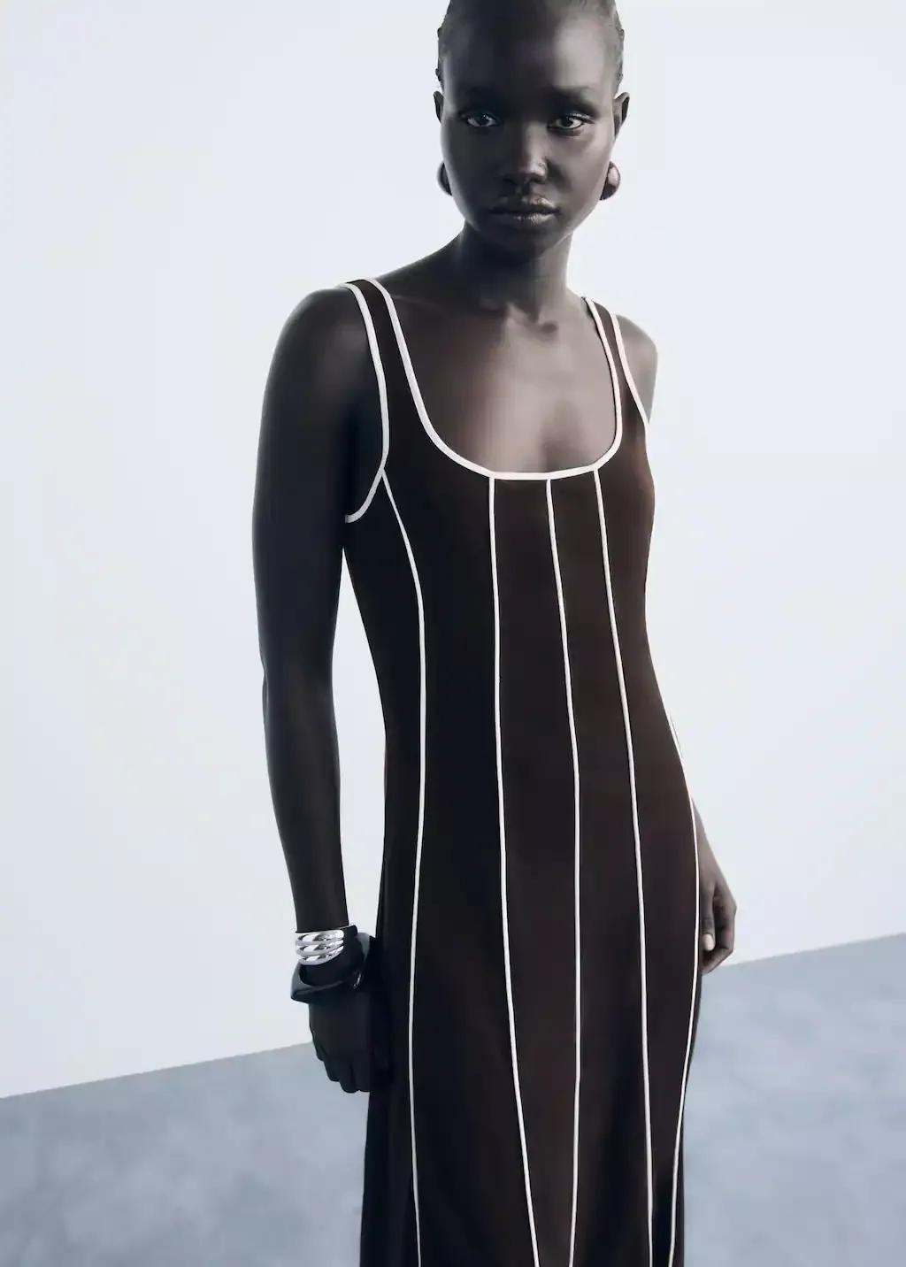 BROWN Striped cotton dress, , large image number 0