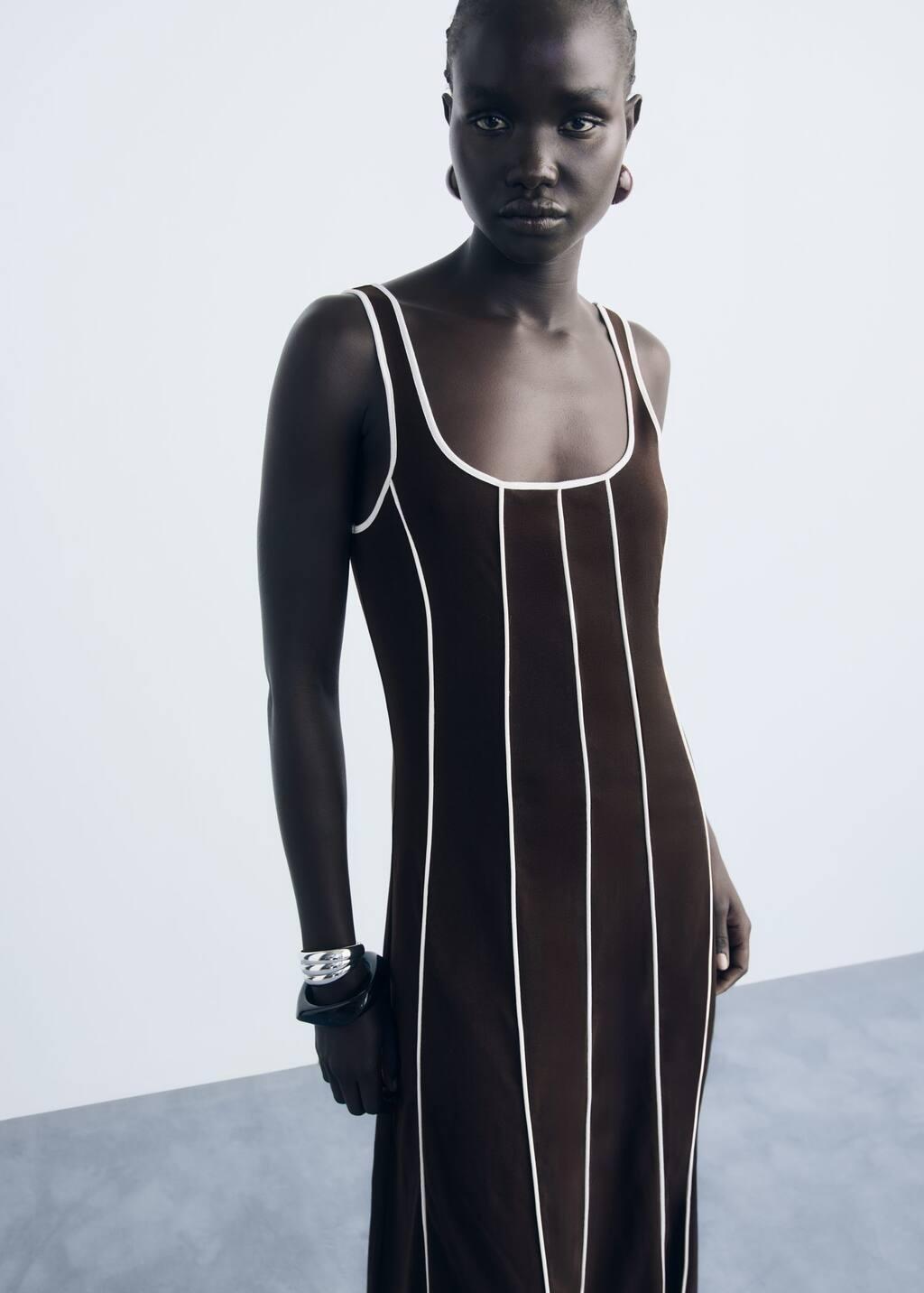 BROWN Striped cotton dress, Brown, medium