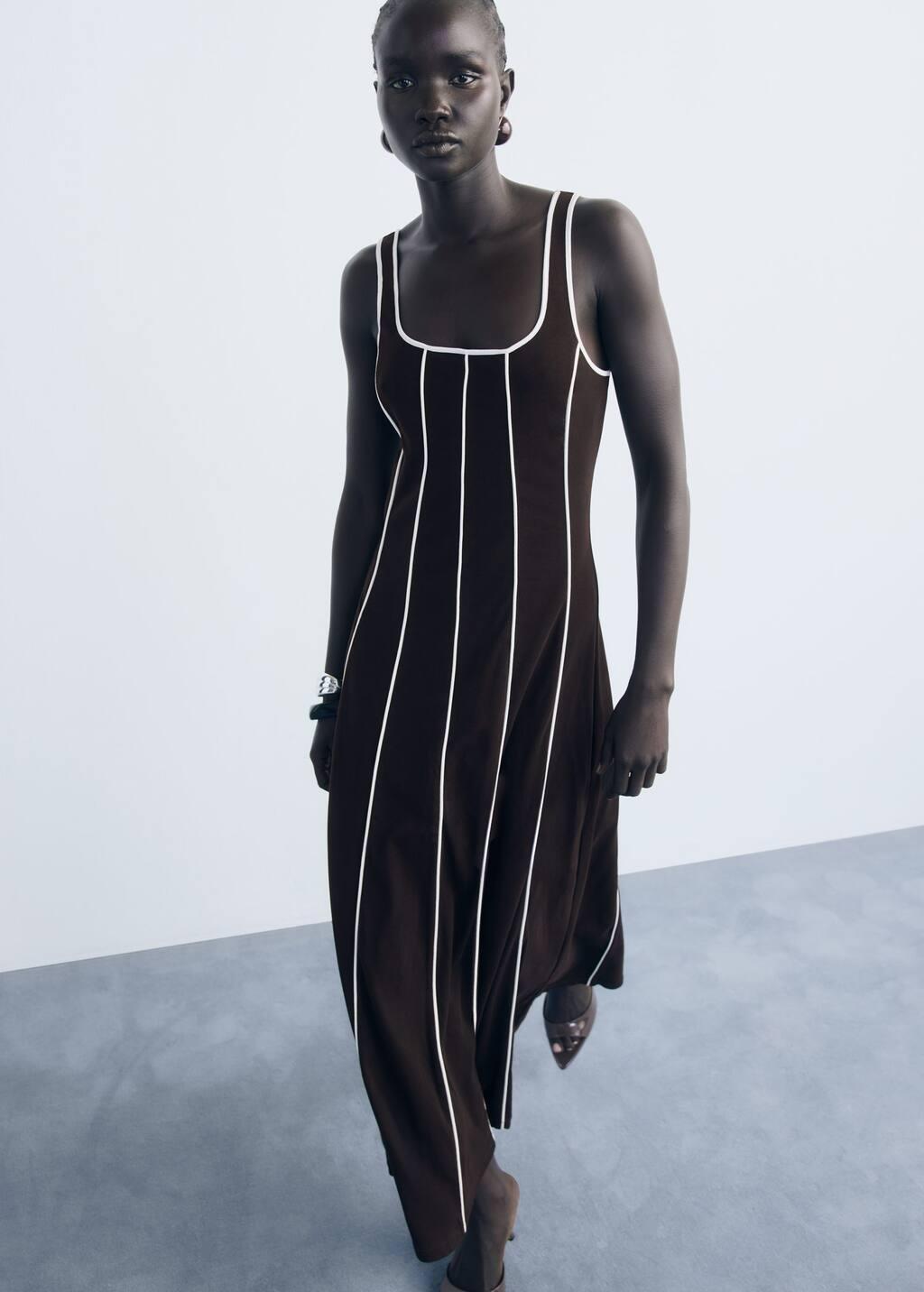 BROWN Striped cotton dress, , large image number 2