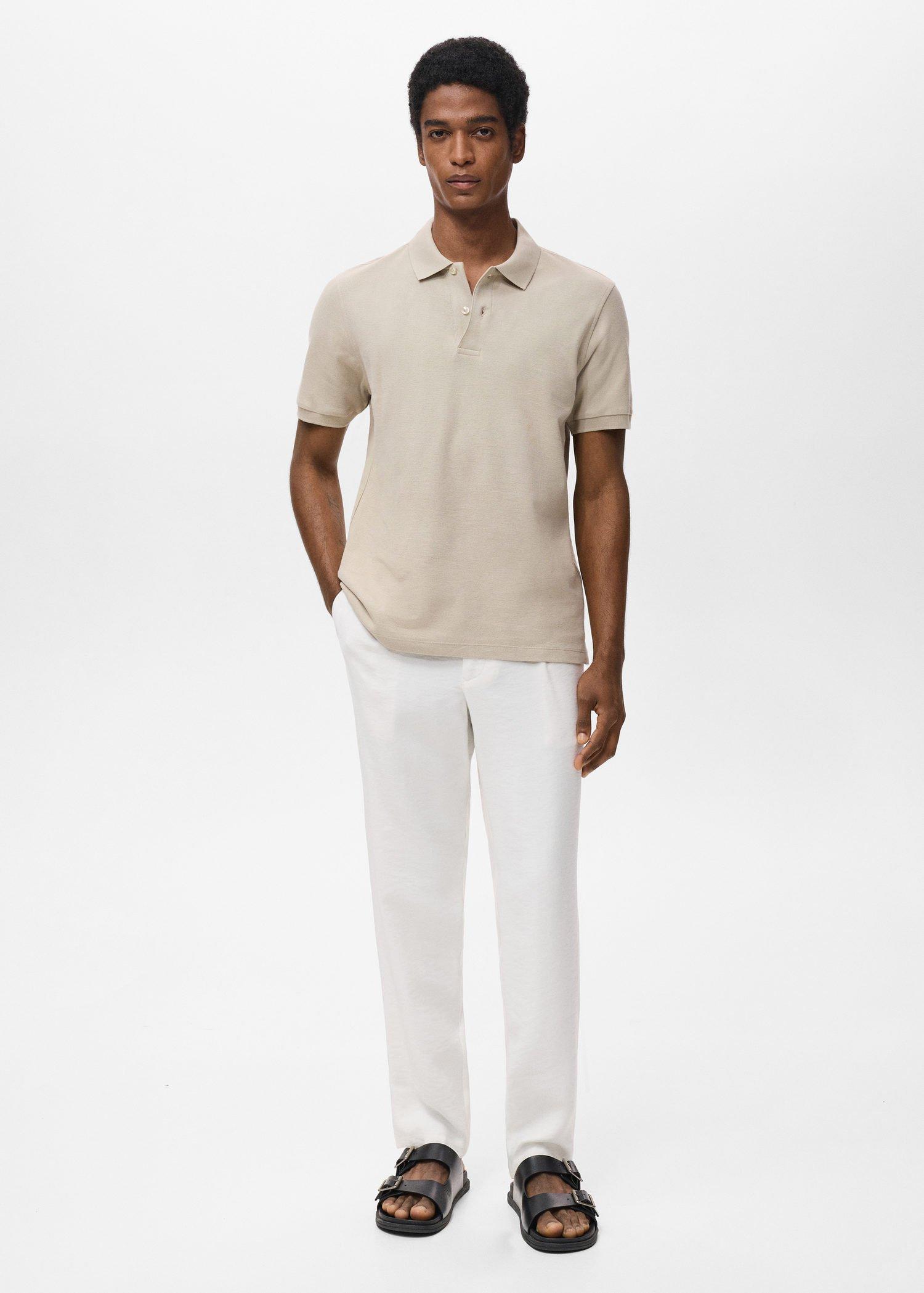 Beige Regular-Fit Cotton Piqué Polo Shirt, , large image number 0