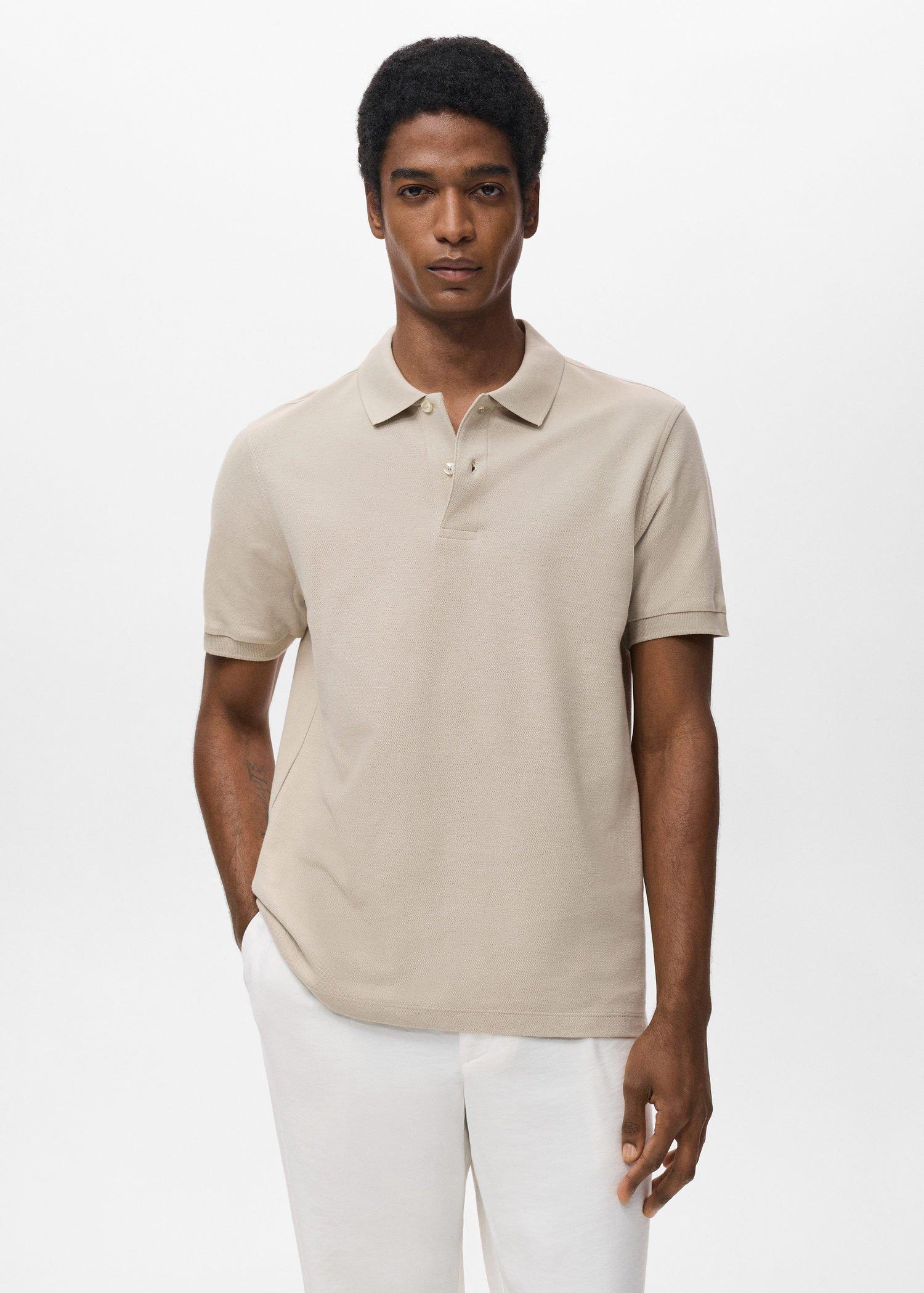 Beige Regular-Fit Cotton Piqué Polo Shirt, Light Beige, large image number 6
