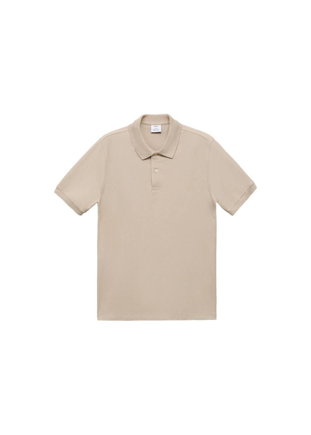 Beige Regular-Fit Cotton Piqué Polo Shirt, Light Beige, large image number 7