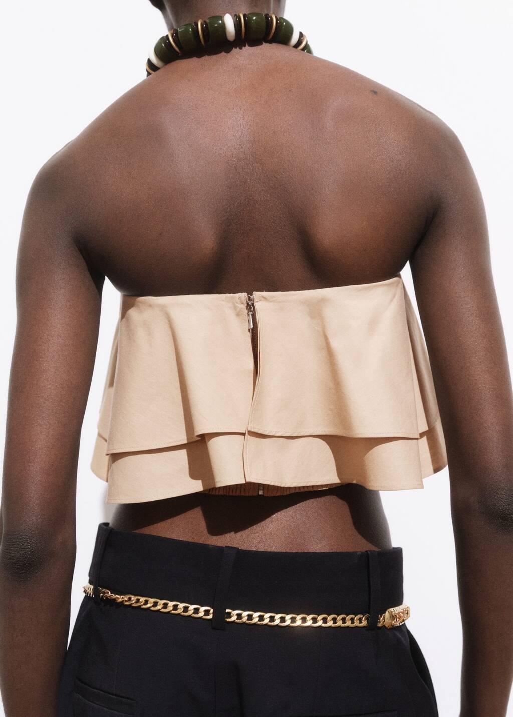 Beige Strapless Top With Ruffles, , large image number 2