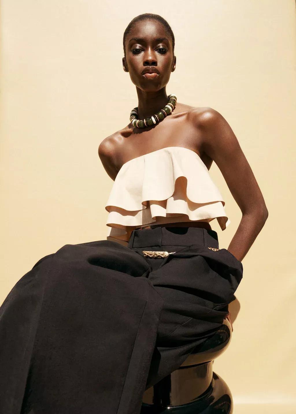 Beige Strapless Top With Ruffles, , large image number 5