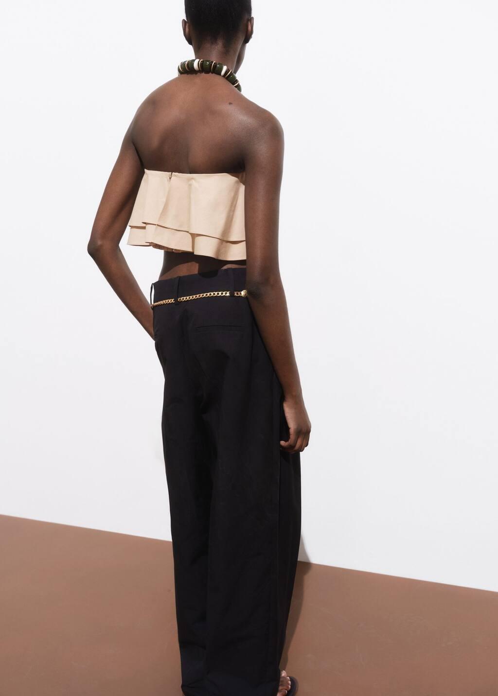 Beige Strapless Top With Ruffles, , large image number 6