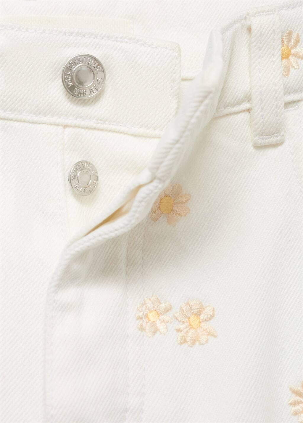 White Flower-Embroidered Wide-Leg Jeans, Natural White, large image number 4