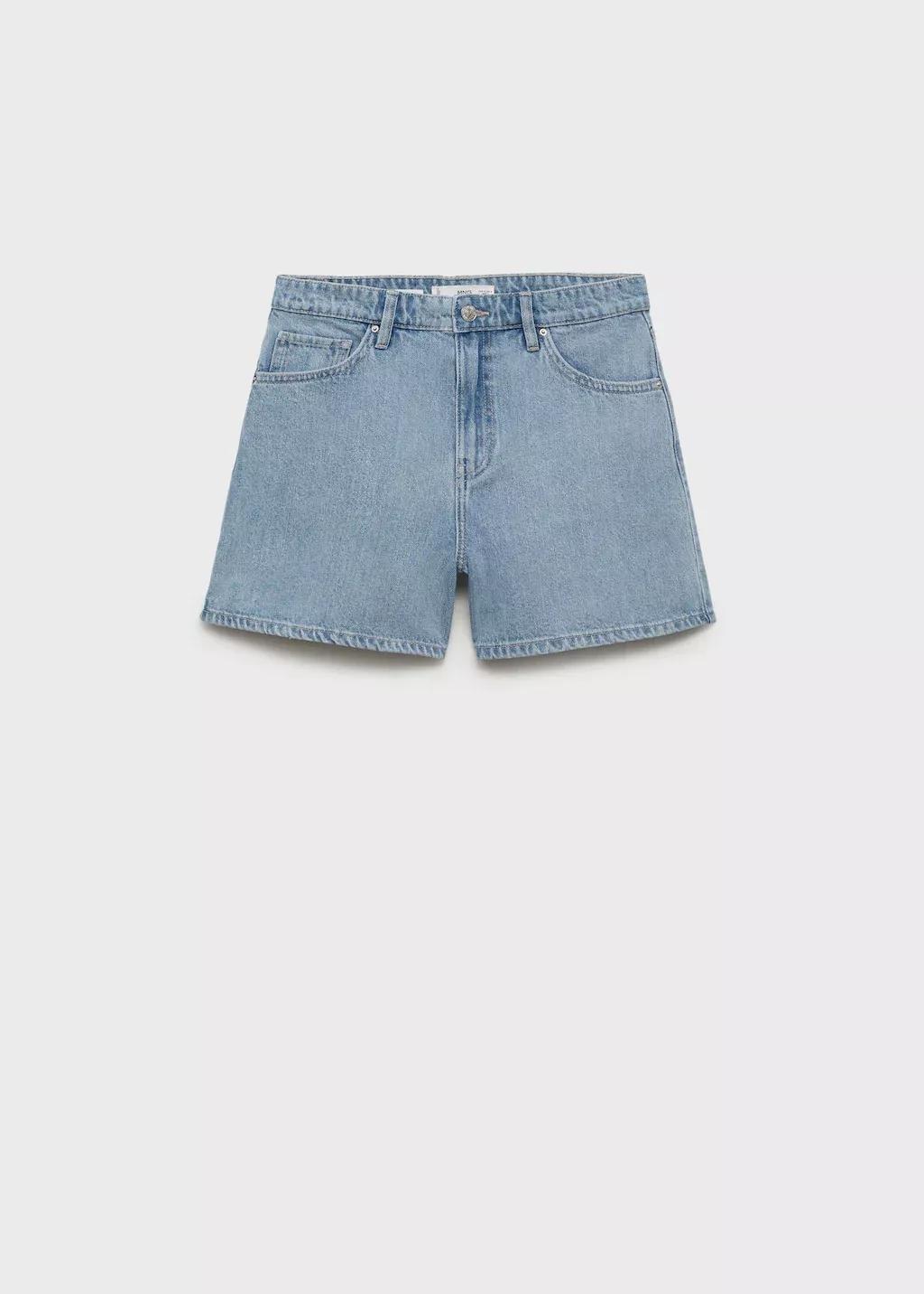 Blue High-Waisted Straight-Fit Denim Shorts, , large image number 3