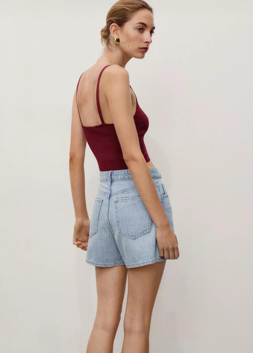 Blue High-Waisted Straight-Fit Denim Shorts, , large image number 4