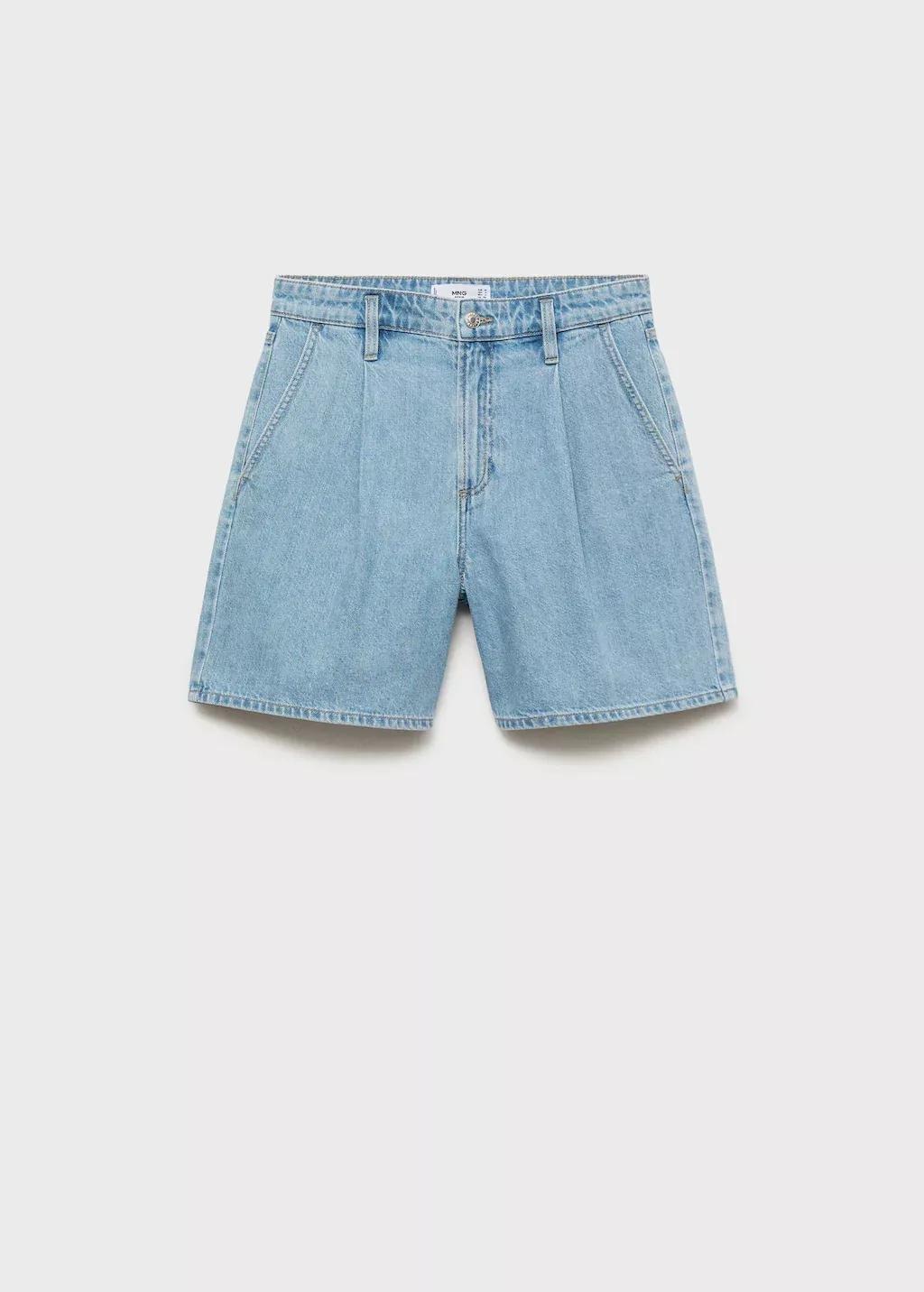 OPEN BLUE Mid-rise denim bermuda shorts with pleats, , large image number 3