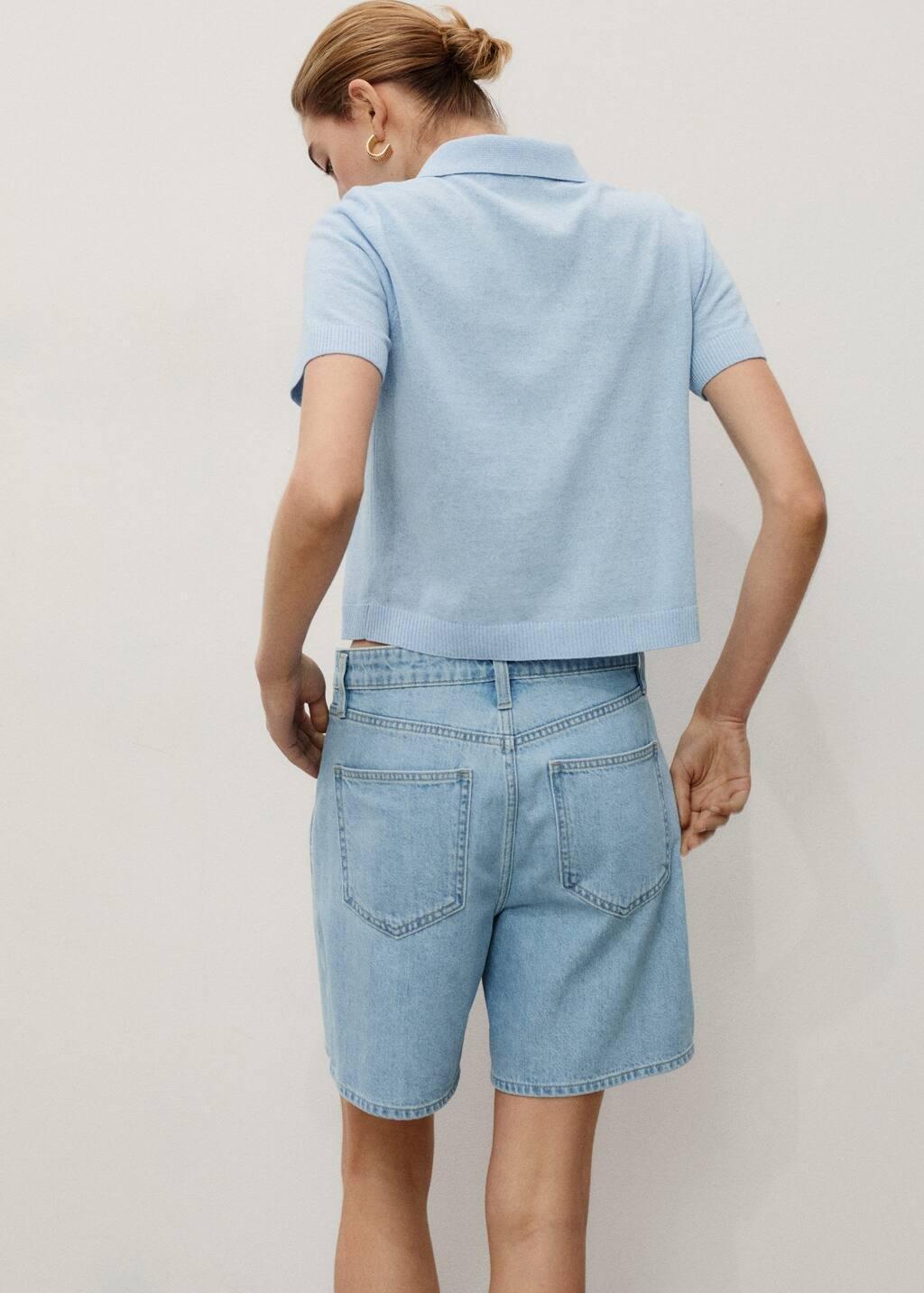 OPEN BLUE Mid-rise denim bermuda shorts with pleats, , large image number 5