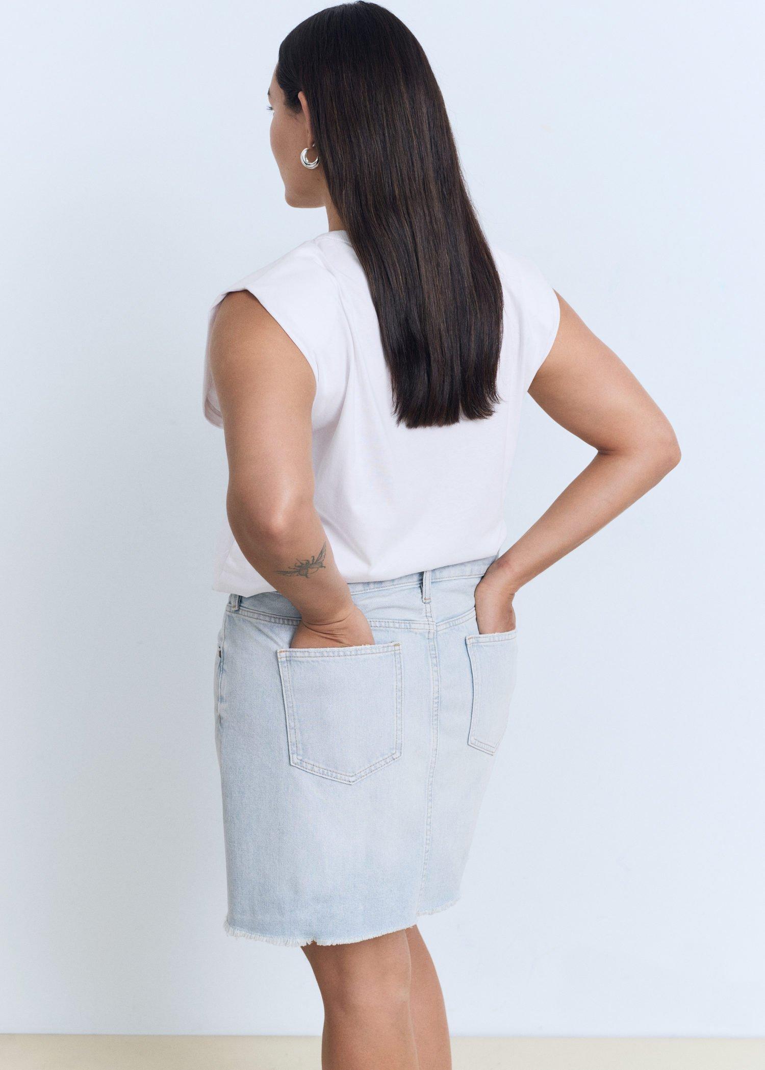 Blue Denim Skirt With Frayed Hem, , large image number 3