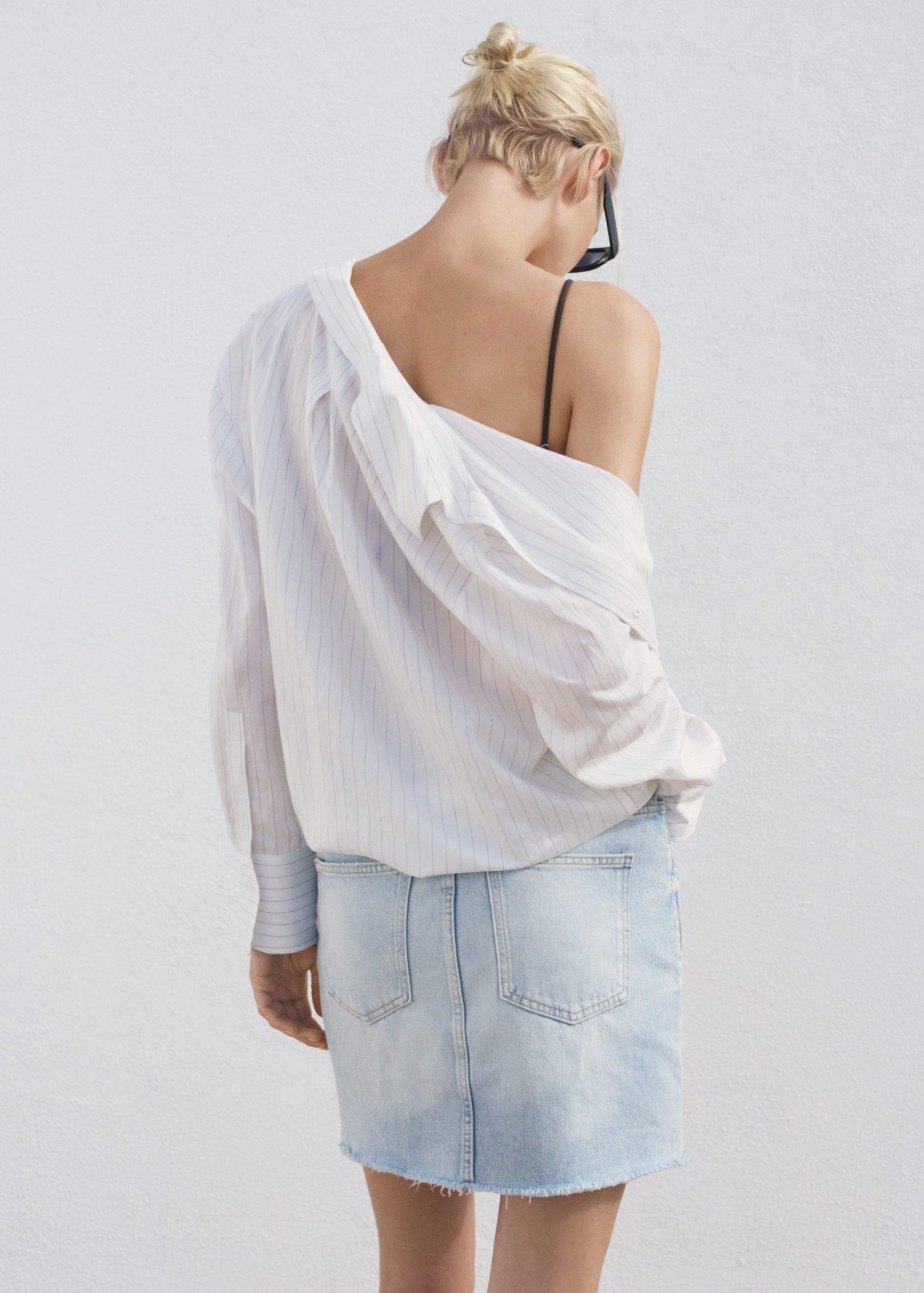 Blue Denim Skirt With Frayed Hem, , large image number 5