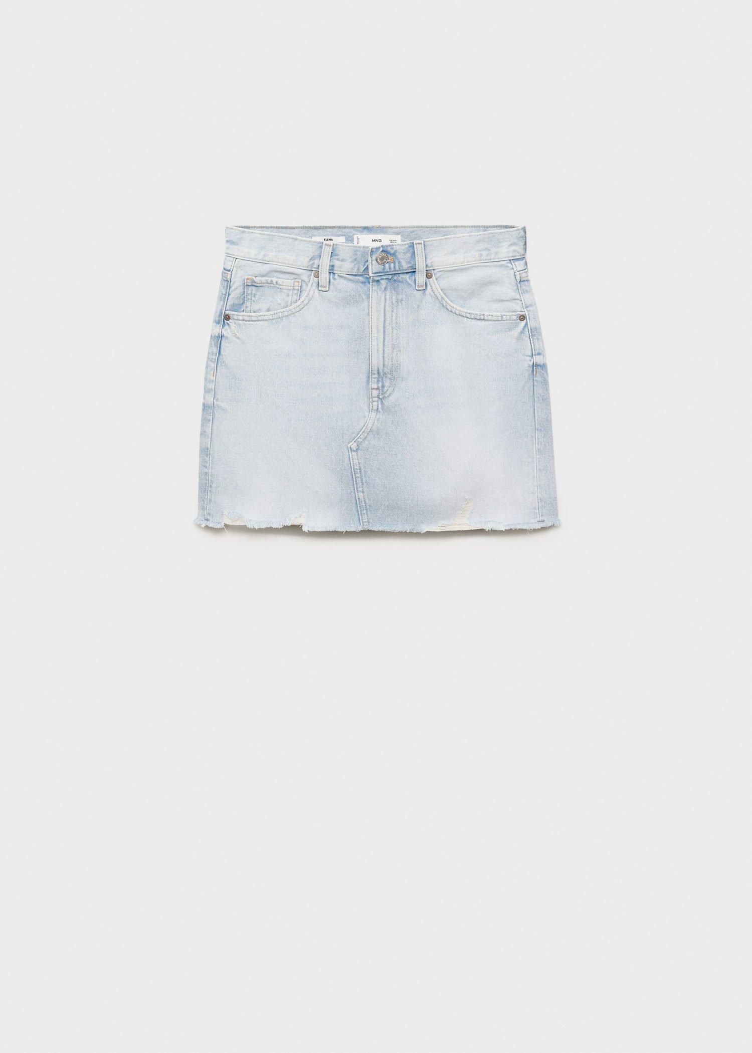 Blue Denim Skirt With Frayed Hem, , large image number 8
