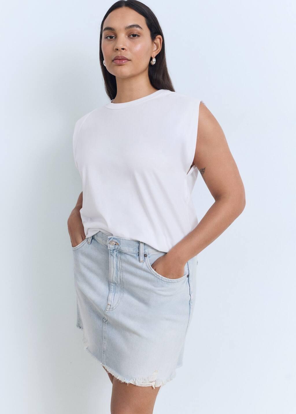 Blue Denim Skirt With Frayed Hem, Open Blue, large image number 14