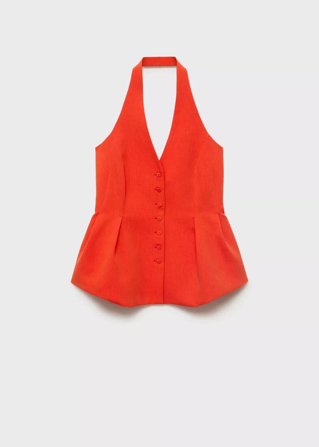 Orange Halter-Neck Peplum Waistcoat, Bright Red, medium