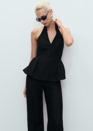 Black Halter-Neck Peplum Waistcoat, , large image number 0