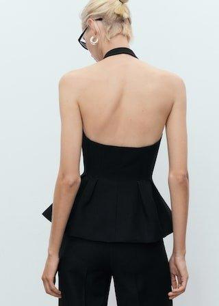 Black Halter-Neck Peplum Waistcoat, Black, large image number 6